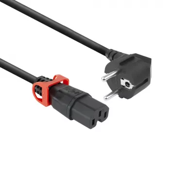 ACT strāvas vads CEE 7/7 vīrišķais (leņķveida) - C15 IEC Lock+ melns 1 m, EL603S