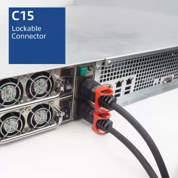 ACT strāvas vads CEE 7/7 vīrišķais (leņķveida) - C15 IEC Lock+ melns 1 m, EL603S