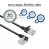 ACT melns 5 m U/FTP CAT6A LSZH plānā savienotājkabelis ar RJ45 savienotājiem 90° leņķī pa kreisi uz taisnu