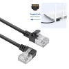 ACT melns 0,15 m U/FTP CAT6A LSZH plāns komutācijas kabelis ar RJ45 savienotājiem 90° leņķī pa kreisi pret taisnu