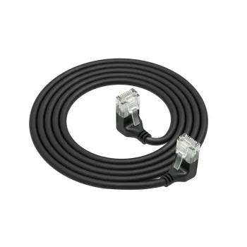 ACT melns 0,15 metru U/UTP CAT6A LSZH plānā kabeļa ielāps ar RJ45 savienotājiem 90° leņķī uz leju abos galos
