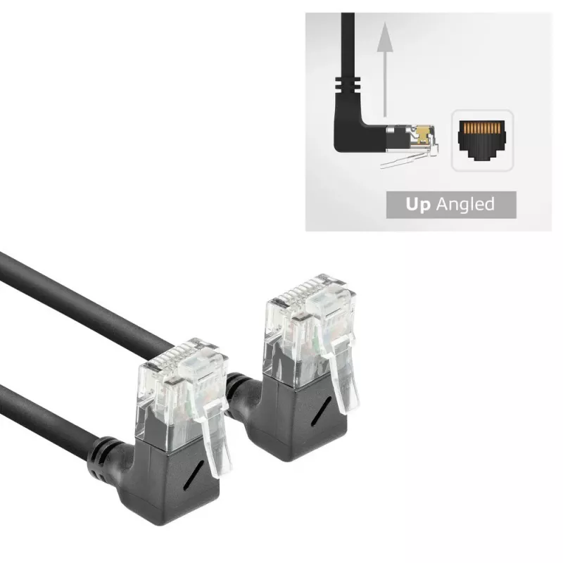 ACT melns 5 metru U/UTP CAT6A LSZH slaidā savienotājkabelis ar RJ45 savienotājiem 90° uz augšu līdz 90° uz augšu