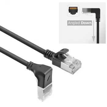 ACT Melns 3 m U/FTP CAT6A LSZH plāna plākstera vads ar RJ45 savienotājiem 90° leņķī uz taisno