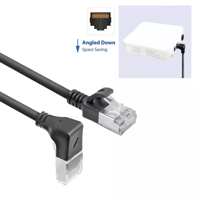 ACT Melns 3 m U/FTP CAT6A LSZH plāna plākstera vads ar RJ45 savienotājiem 90° leņķī uz taisno