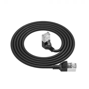 ACT melns 5 m U/FTP CAT6A LSZH plāns komutācijas kabelis ar RJ45 savienotājiem 90° leņķī uz leju pret taisnu