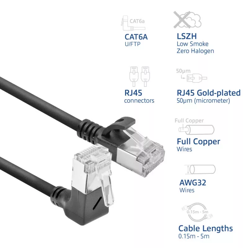 ACT tīkla kabelis DA4900 Cat6a U/FTP (STP) ar RJ-45 uz RJ-45, 0,5 m, melns