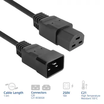 Strāvas vads ACT C20–C21 IEC60320 melns 1,5 m, 16 A, 250 V