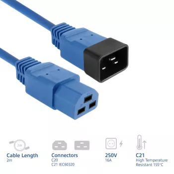 Strāvas vads ACT C20–C21 IEC60320 zils 2 m, 16 A, 250 V