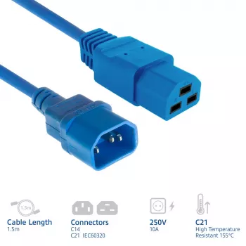 Strāvas vads ACT C14 uz C21 IEC60320 zils 1,5 m, 250 V 10 A