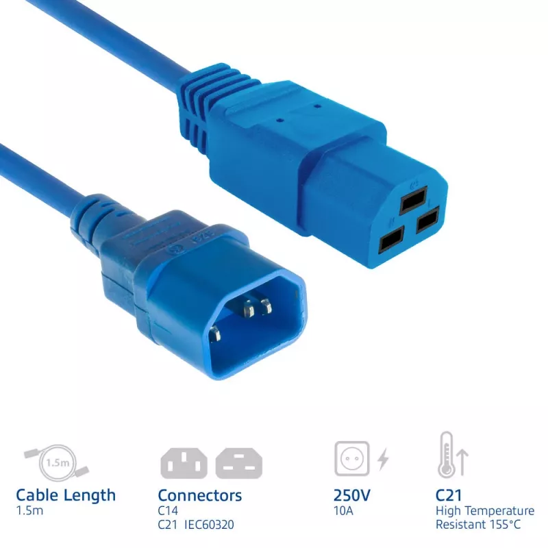 Strāvas vads ACT C14 uz C21 IEC60320 zils 1,5 m, 250 V 10 A