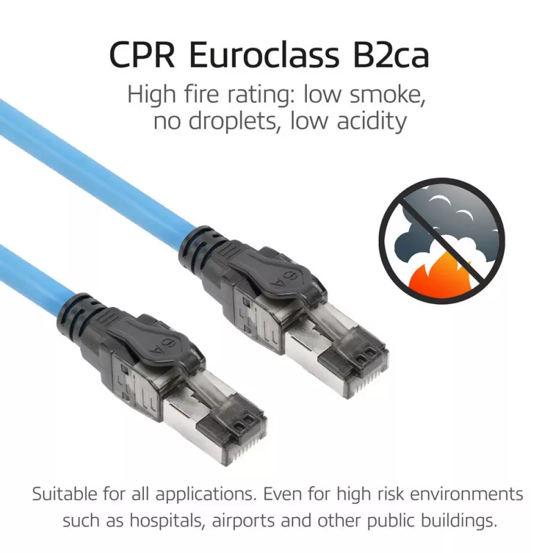 ACT Blue 80 meters S/FTP CAT6A B2ca PoE++ 100W solid prefab installation kabelis, RJ45 male – male