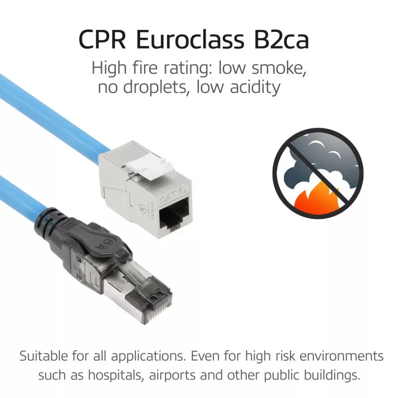 ACT Blue 85 meters S/FTP CAT6A B2ca PoE++ 100W solid prefab installation kabelis, RJ45 male – female