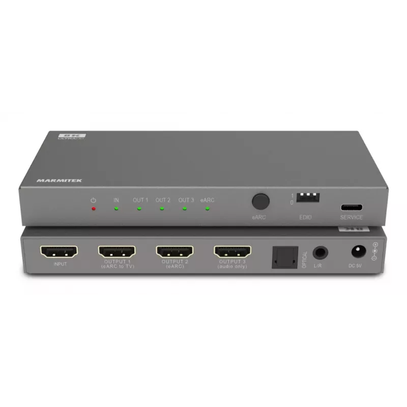 Video signāla pārveidotājs Marmitek 25008496 — HDMI ieeja uz HDMI/TOSLINK/3,5 mm izeju, līdz 7680×4320, 7.1 audio