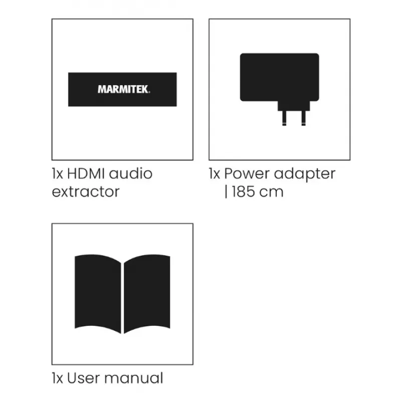 Video signāla pārveidotājs Marmitek 25008496 — HDMI ieeja uz HDMI/TOSLINK/3,5 mm izeju, līdz 7680×4320, 7.1 audio