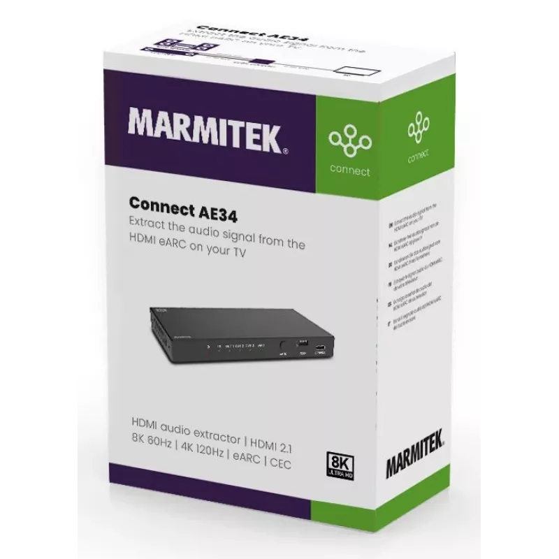 Video signāla pārveidotājs Marmitek 25008496 — HDMI ieeja uz HDMI/TOSLINK/3,5 mm izeju, līdz 7680×4320, 7.1 audio
