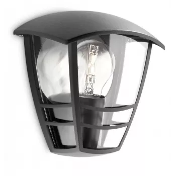 Philips myGarden Creek sienas gaismeklis 60W E27 bez spuldzes, āra sienas apgaismojums, melns, metāls, IP44, dārzs, terase, II