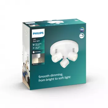 Griestu/sienas prožektors Philips Dimmable LED Star 3x 16,5 W, 2700 K, 1500 lm, IP20, Balts