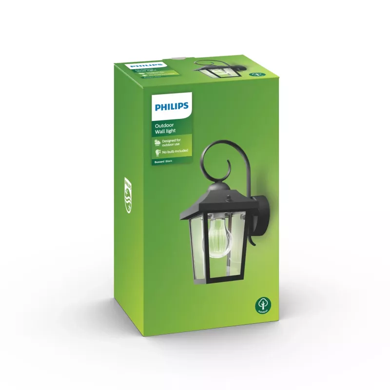 Āra sienas gaismeklis Philips myGarden Buzzard 60W E27 melns alumīnijs (bez spuldzes)