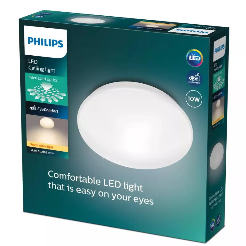 Philips Functional Moire griestu gaismeklis 10 W, LED, nemaināms(-i) gaismas avots(-i), 2700 K, 1000 lm, IP20, balts