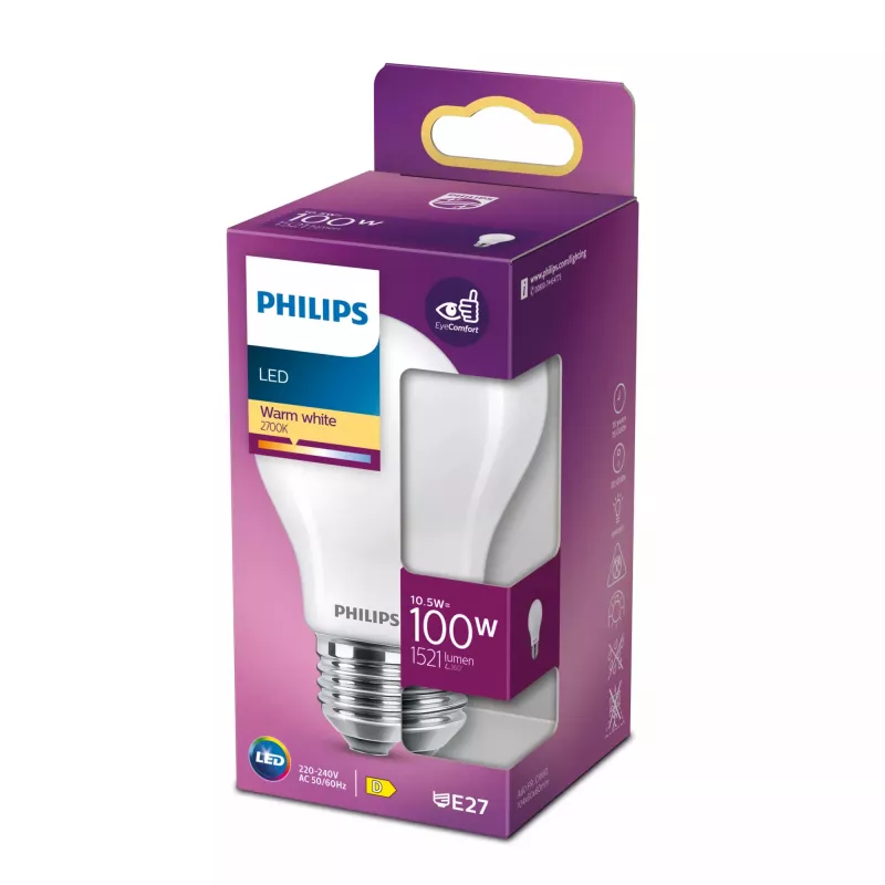 Philips LED kvēldiega spuldze A60 E27 10,5 W (ekv. 100 W), 1521 lm, 2700 K, matēta, 15 000 h