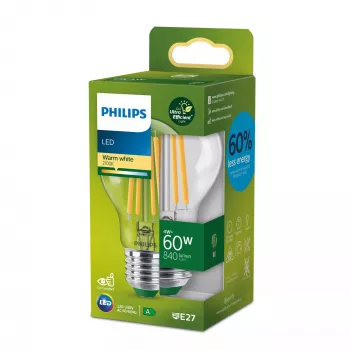 Philips kvēldiega spuldze dzidra 60W A60 E27, 4 W, 60 W, E27, 840 lm, 50000 h, silti balta