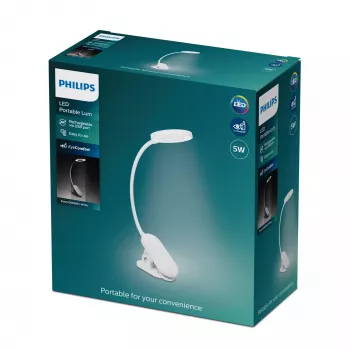 Philips Functional Forys spailes galda lampa, balta, plastmasa, guļamistaba, dzīvojamā istaba, birojs, mūsdienīgs, IP20, III