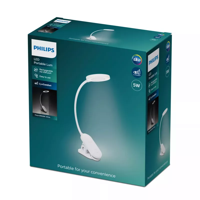 Philips Functional Forys spailes galda lampa, balta, plastmasa, guļamistaba, dzīvojamā istaba, birojs, mūsdienīgs, IP20, III