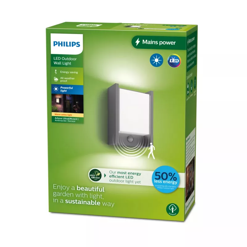 Philips Arbour sienas gaisma 3,8 W, Āra sienas apgaismojums, Antracīta, Metāls, IP44, Iekšpagalms, Dārzs, II