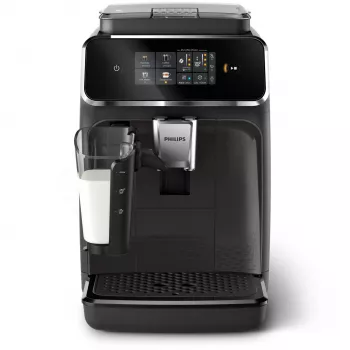 Espresso automāts Philips EP2334/10 – pilnībā automātisks galda virsmas, iebūvēta keramikas dzirnaviņas, piena tvertne, AquaClean filtrs, skārienekrāns, melns