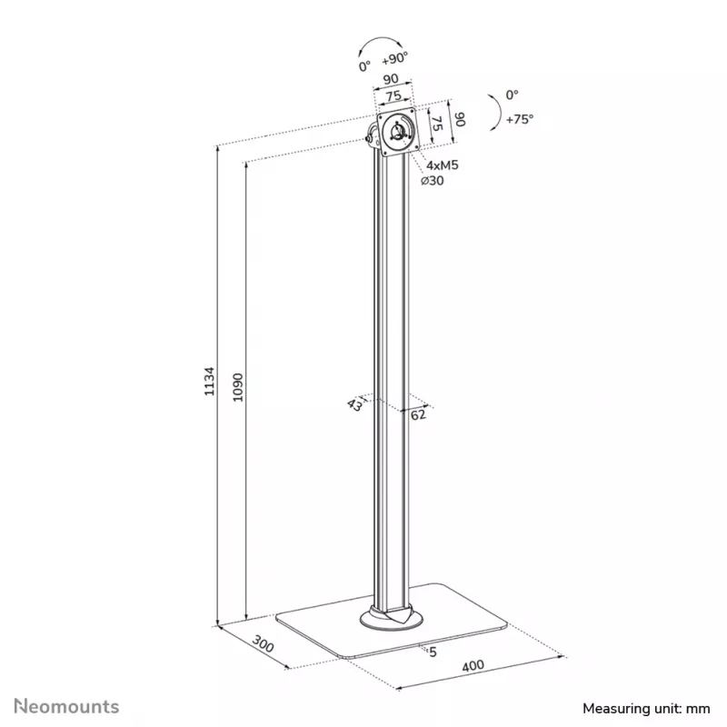 Galda planšetdatora statīvs Neomounts FL15-627BL1 — universāls, bloķējams, maksimālā slodze 3 kg, melns