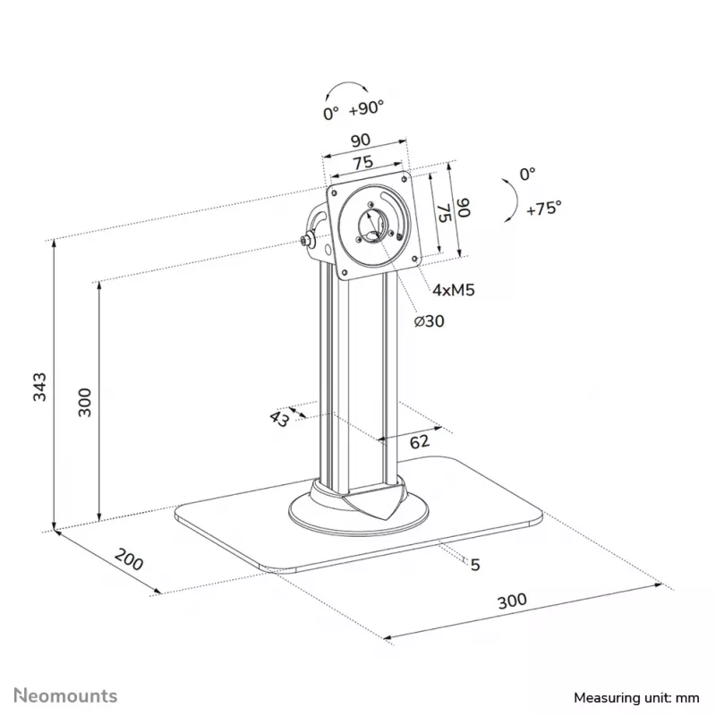 Planšetdatora galda statīvs Neomounts DS15-631BL1 — universāls bloķējams turētājs, atbalsta līdz 3 kg, melns
