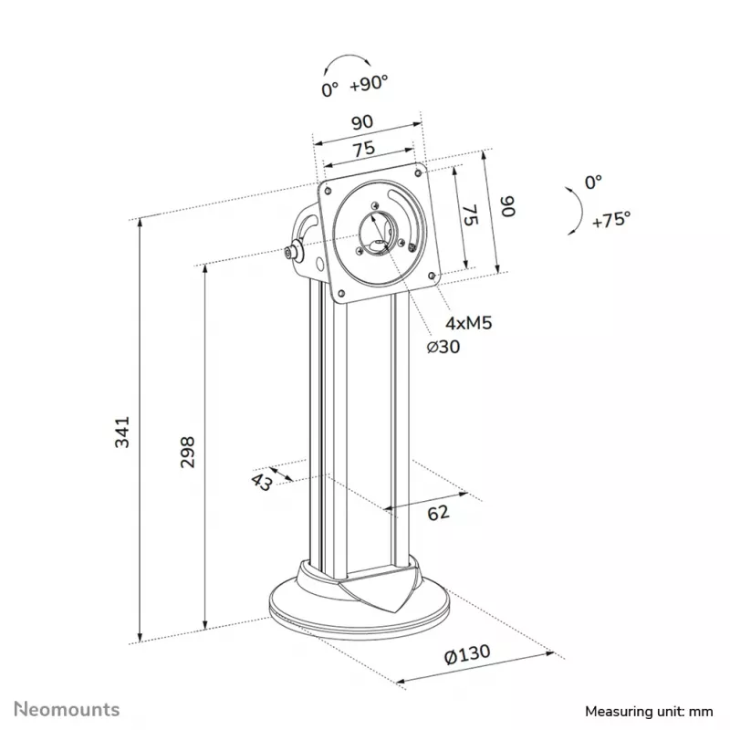 Planšetdatora galda statīvs Neomounts DS15-632BL1 — universāls bloķējams, atbalsta līdz 3 kg