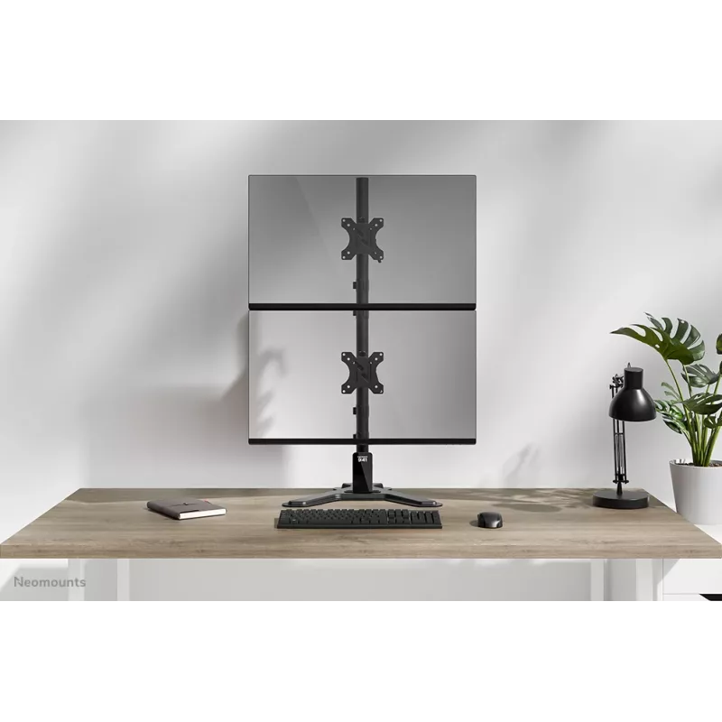 Neomounts dubultā monitora statīvs DS45-600BL2V 2 displejiem 10–32 collas, VESA 75x75–100x100, maks. slodze 9 kg, brīvi stāvošs, melns