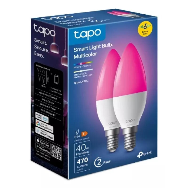 TP-Link Tapo L430C viedā spuldze, 2 gab., daudzkrāsu, E14