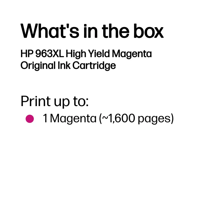 HP 963XL lielas ietilpības fuksīna oriģinālā tintes kasetne, fuksīna, 1 gab., 1600 lappuses