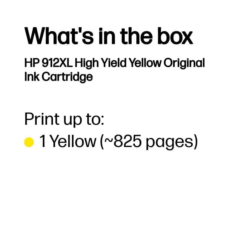 HP 912XL Augstas ietilpības Dzeltena Oriģināla Tintes kasetne, Dzeltena, 1 gab., 700 lapas