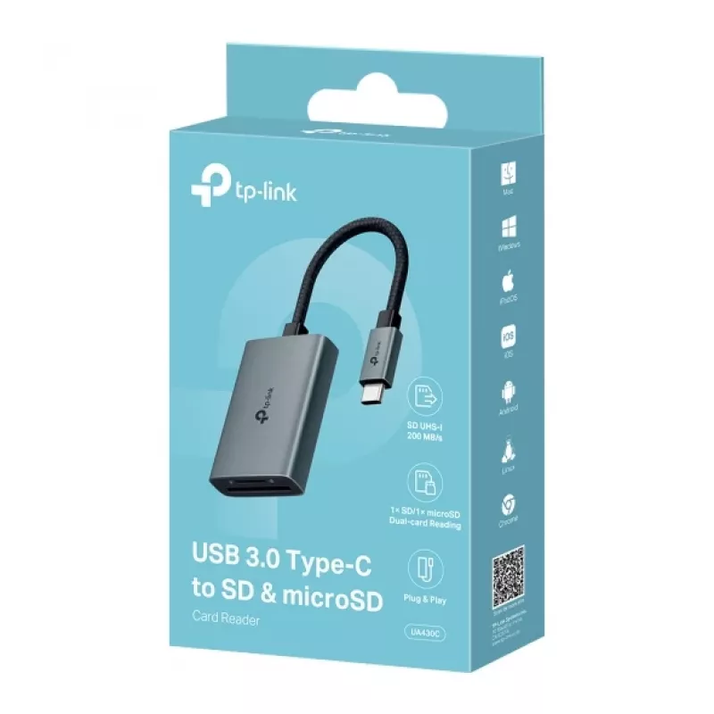 TP-Link UA430C karšu lasītājs USB 3.2 Gen 1 (3.1 Gen 1) Type-C pelēks