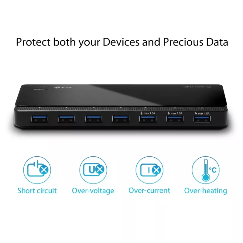 TP-Link UH700 interfeisa centrmezgls USB 3.2 Gen 1 (3.1 Gen 1) Micro-B 5000 Mbit/s Melns