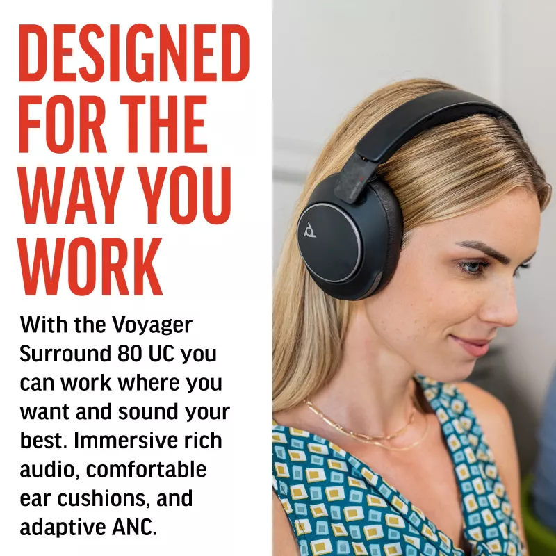 Austiņas POLY Voyager Surround 80 UC Wireless Bluetooth Music Everyday Melns