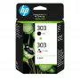 HP 303 2-pack Melnā/Trīskrāsu oriģinālās tintes kasetnes, Melna, Ciāna, Purpursarkana, Dzeltena, Pigmenta bāzes tinte, 2 gab., 200 lapas