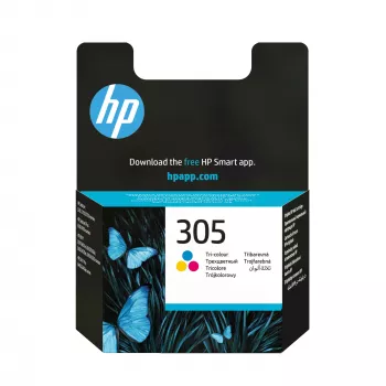 HP 305 Tri-color oriģinālā tintes kasetne, ciāna, fuksīna, dzeltena, 1 gab., 100 lapas