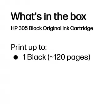 HP 305 Melns oriģinālā tintes kasetne, melna, 1 gab., 120 lapas