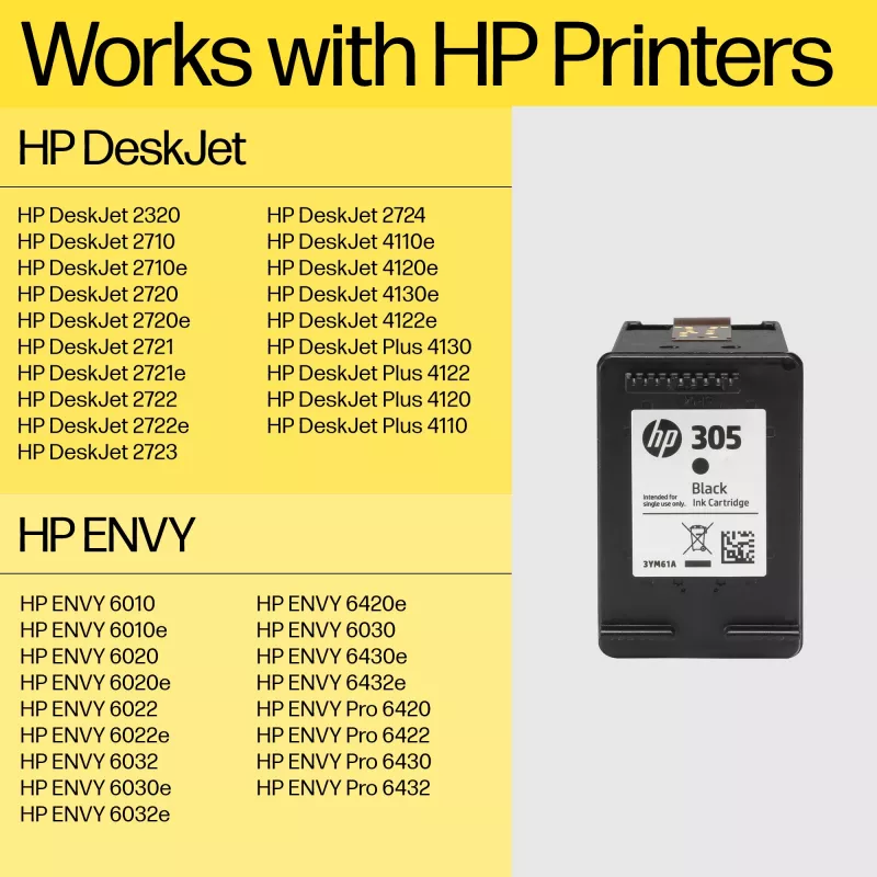 HP 305 Melns oriģinālā tintes kasetne, melna, 1 gab., 120 lapas