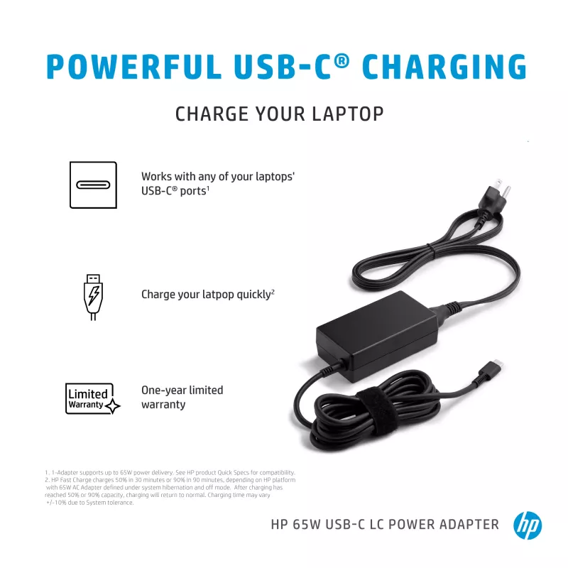 HP 65W USB-C LC strāvas adapteris portatīvajam datoram iekštelpām 65W melns