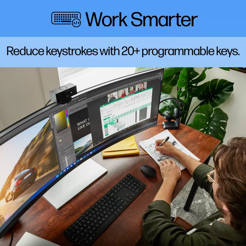 HP 450 programmējama bezvadu tastatūra pilna izmēra vadu un bezvadu savienojums melna