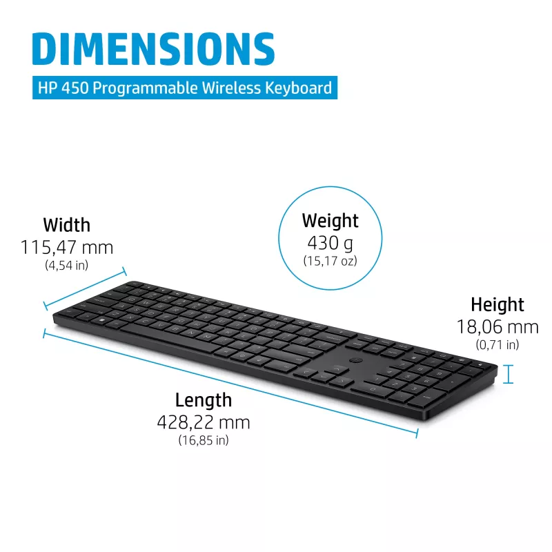 HP 450 Programmējamā bezvadu tastatūra pilna izmēra RF bezvadu USB melna