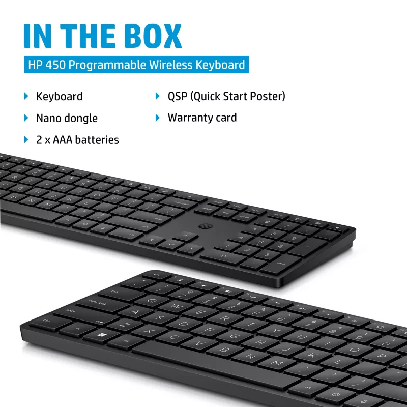 HP 450 Programmējama bezvadu tastatūra pilna izmēra RF bezvadu USB melna