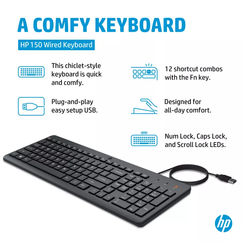 HP 150 vadu tastatūra pilna izmēra USB melna 664R5AA#ABD