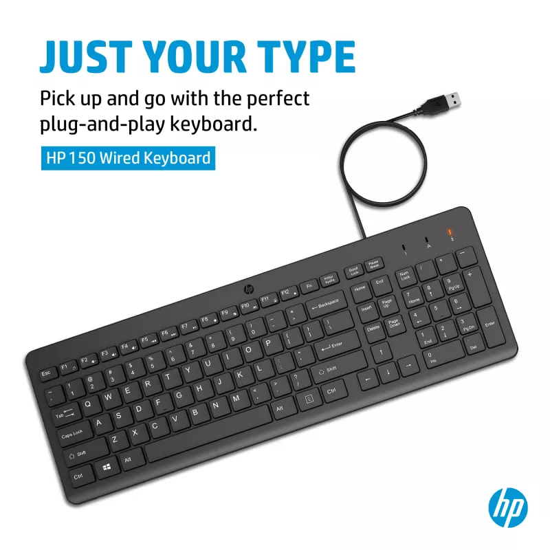HP 150 vadu tastatūra pilna izmēra USB melna 664R5AA#ABD