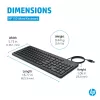 HP 150 vadu tastatūra, pilna izmēra, USB, melna, 1 m kabelis